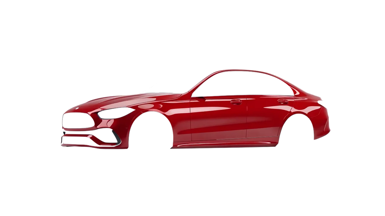 Mercedes-Benz C Class 2022 wrapped in Hot Rod Red (3M G13), front three-quarter view