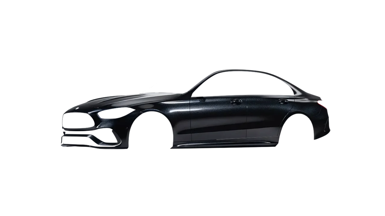 Mercedes-Benz C Class 2022 wrapped in Mystery Black (Avery Dennison SW900-184-M), front three-quarter view