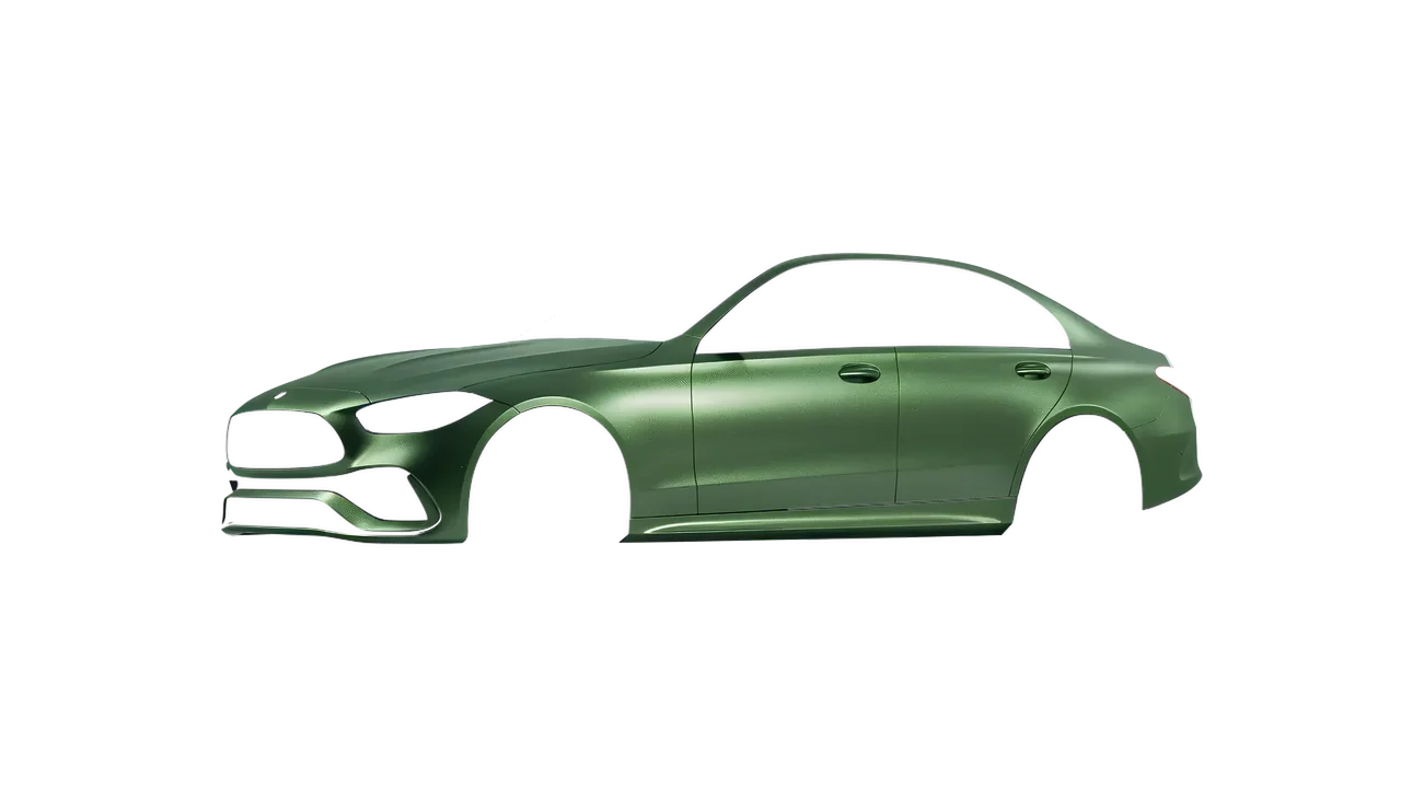 Mercedes-Benz C Class 2022 wrapped in Apple Green (Avery Dennison SW900-745-M), front three-quarter view