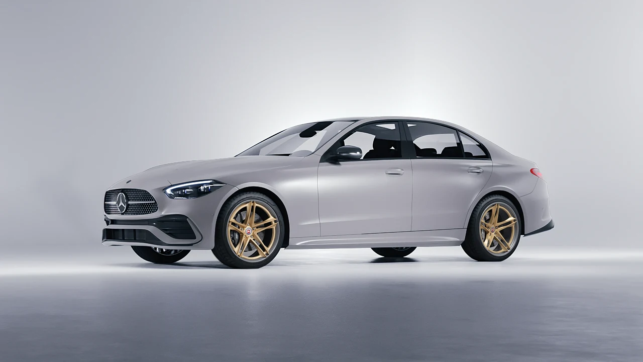 Mercedes-Benz C Class 2022 on HRE Performance Wheels S207H forged wheels, front three-quarter view