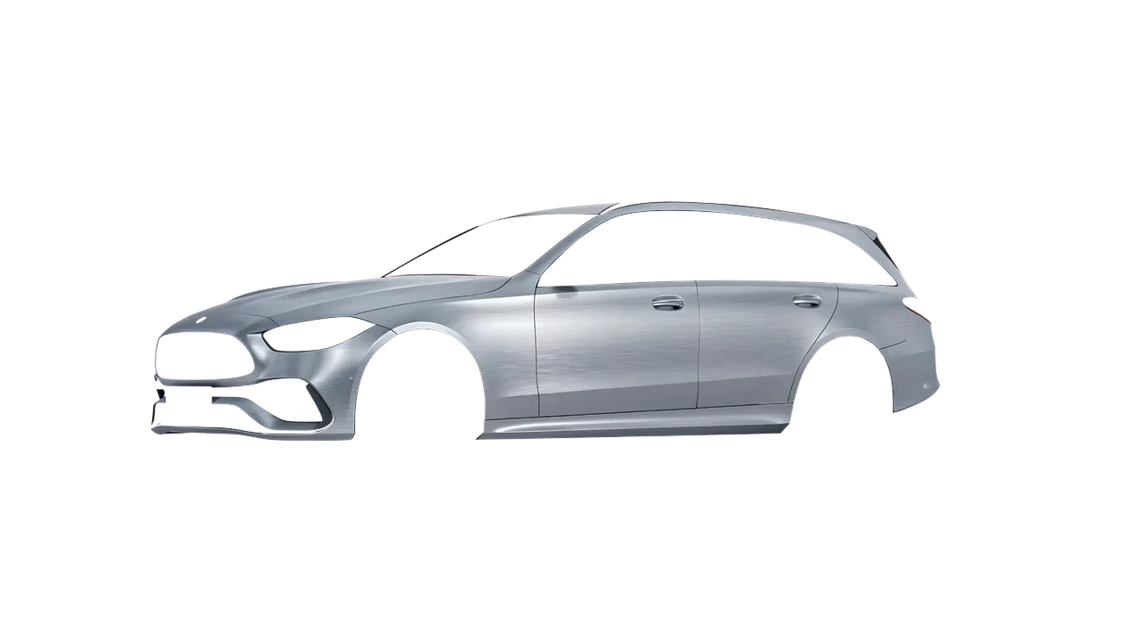 Mercedes-Benz C-Class Estate 2022 wrapped in Brushed Aluminum (Avery Dennison SW900-812-X), front three-quarter view