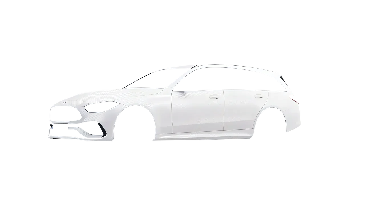 Mercedes-Benz C-Class Estate 2022 wrapped in Carbon Fiber White (Avery Dennison SW900-115-X), front three-quarter view