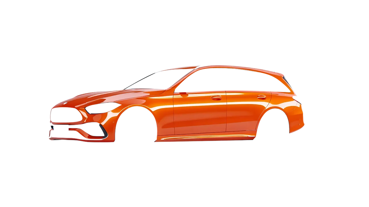 Mercedes-Benz C-Class Estate 2022 wrapped in Fiery Orange (3M G364), front three-quarter view