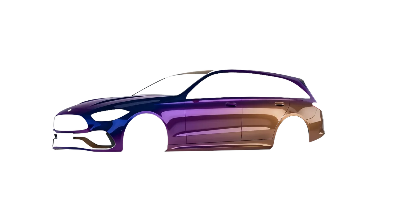 Mercedes-Benz C-Class Estate 2022 wrapped in Gloss Flip Deep Space (3M GP278), front three-quarter view