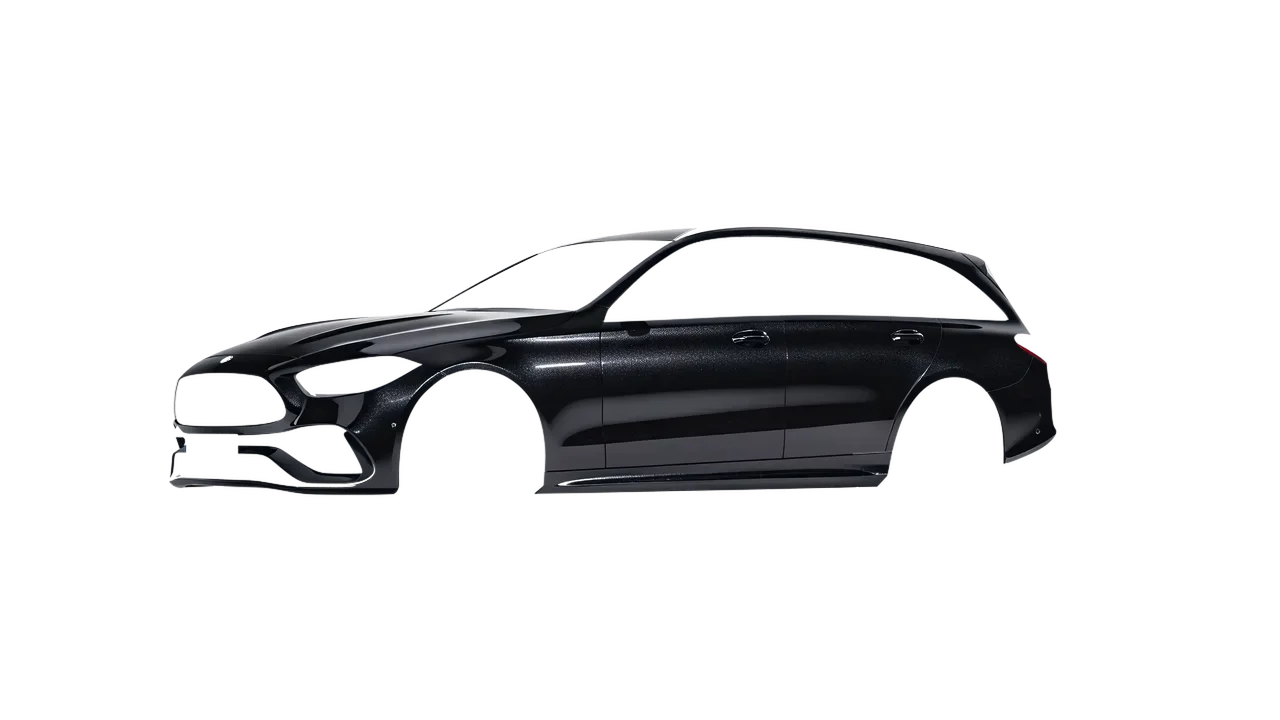 Mercedes-Benz C-Class Estate 2022 wrapped in Mystery Black (Avery Dennison SW900-184-M), front three-quarter view