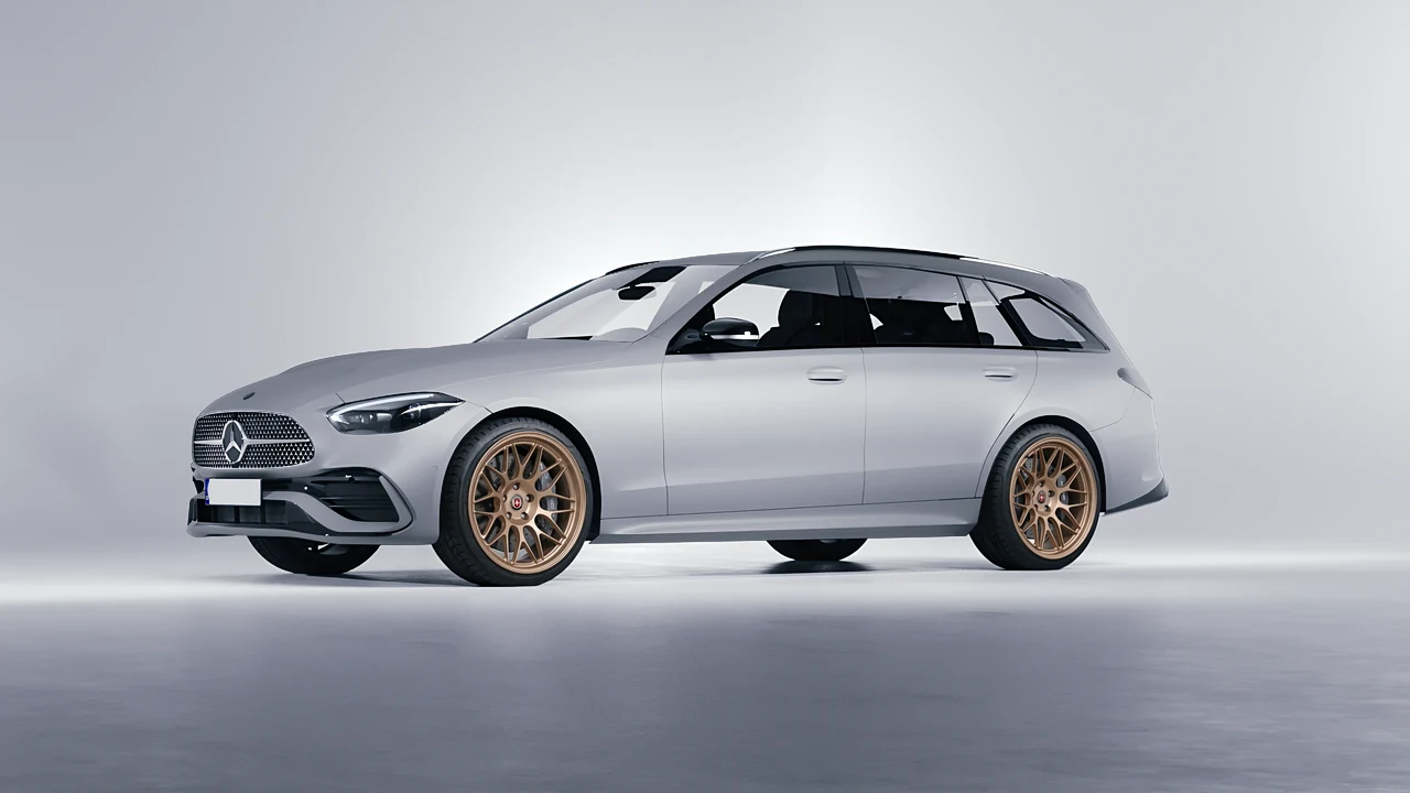 Mercedes-Benz C-Class Estate 2022 on HRE Performance Wheels 300-GTS forged wheels, front three-quarter view