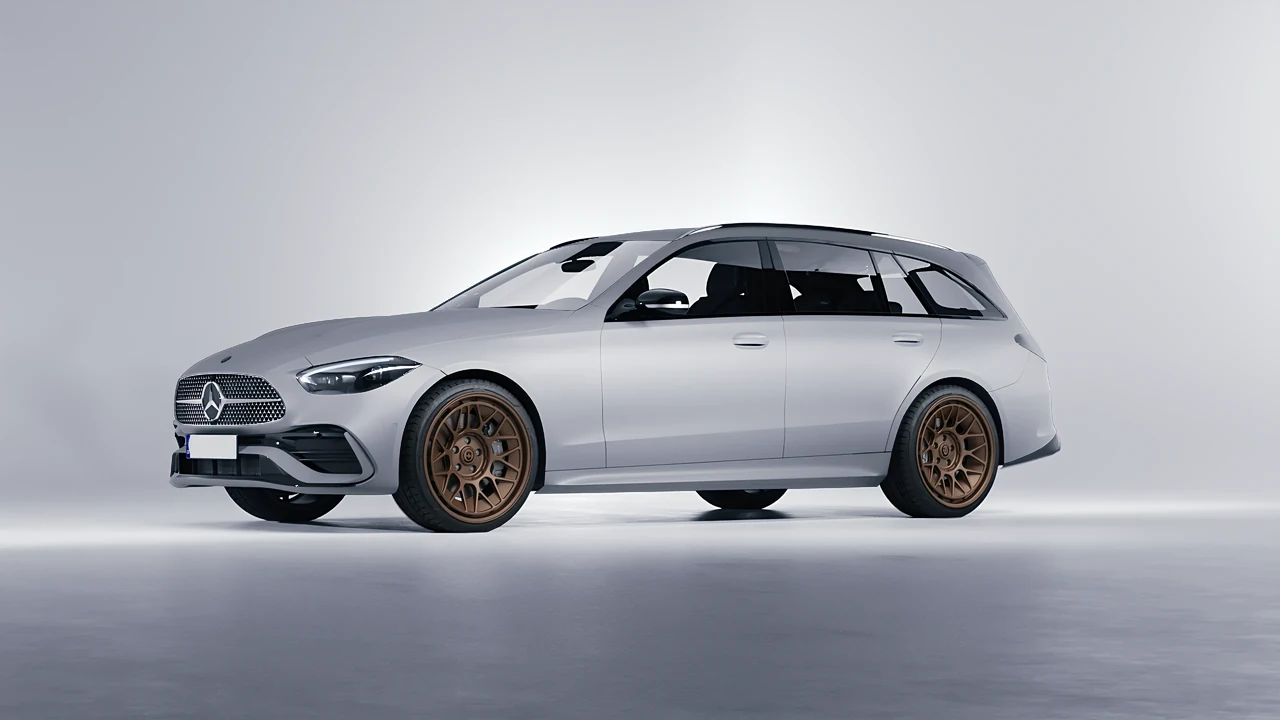 Mercedes-Benz C-Class Estate 2022 on HRE Performance Wheels 500-GTM forged wheels, front three-quarter view