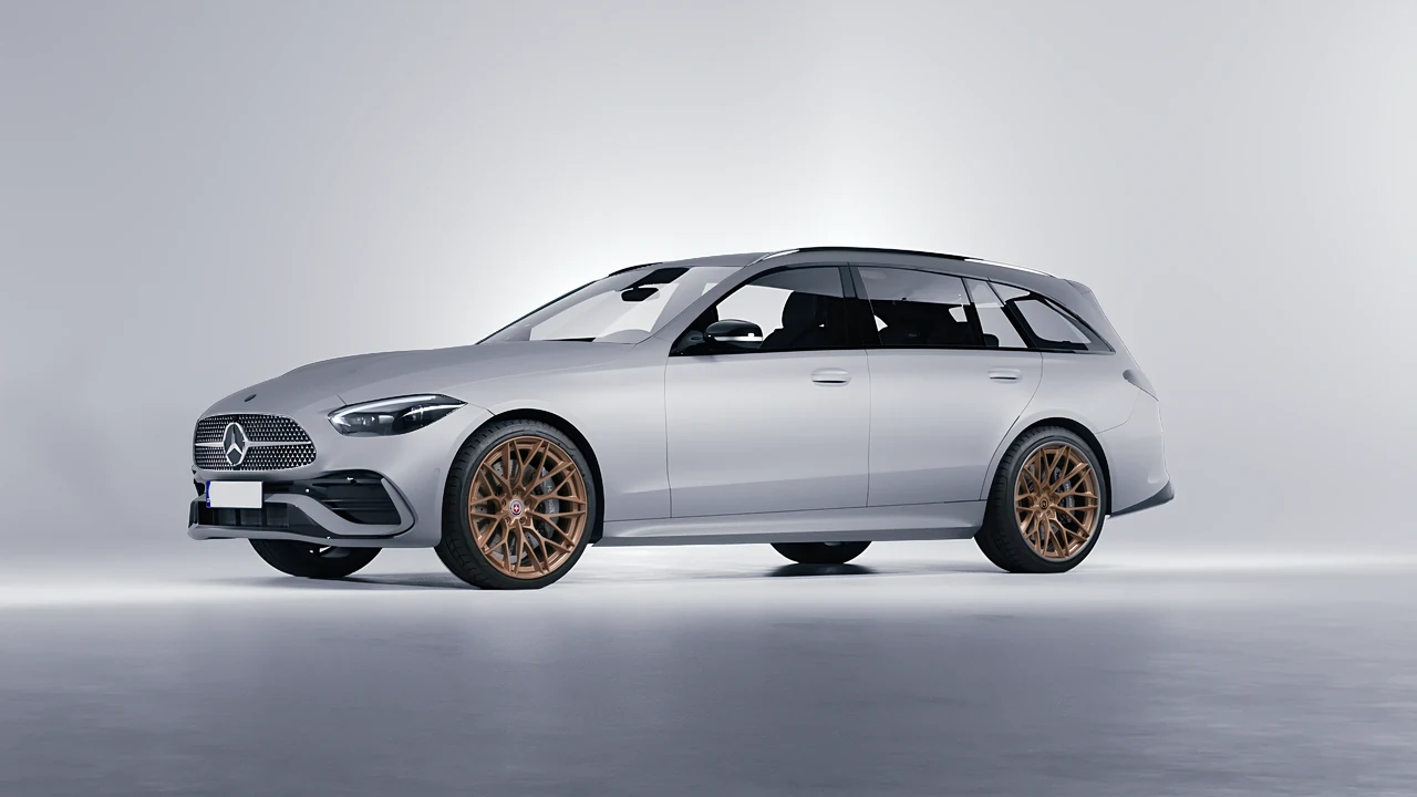 Mercedes-Benz C-Class Estate 2022 on HRE Performance Wheels S200H forged wheels, front three-quarter view