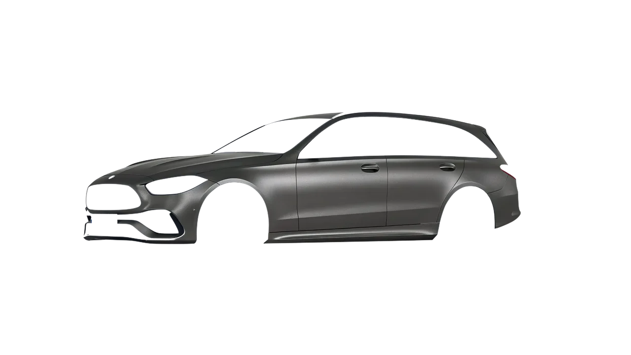 Mercedes-Benz C-Class Estate 2022 wrapped in Black Rock Grey (Avery Dennison SW900-823-M), front three-quarter view