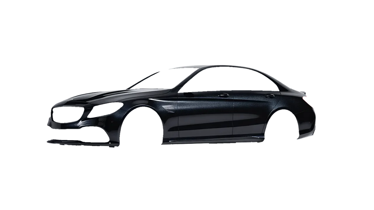 Mercedes-Benz C 63 AMG 2017 wrapped in Mystery Black (Avery Dennison SW900-184-M), front three-quarter view