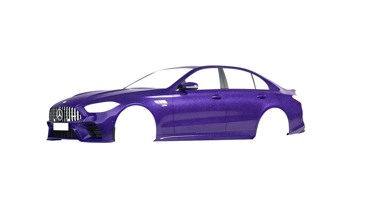 Mercedes-Benz C63s AMG E Performance 2023 wrapped in Purple (Avery Dennison SW900-587-D), front three-quarter view