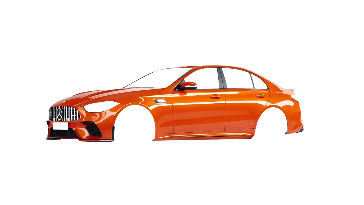 Mercedes-Benz C63s AMG E Performance 2023 wrapped in Fiery Orange (3M G364), front three-quarter view