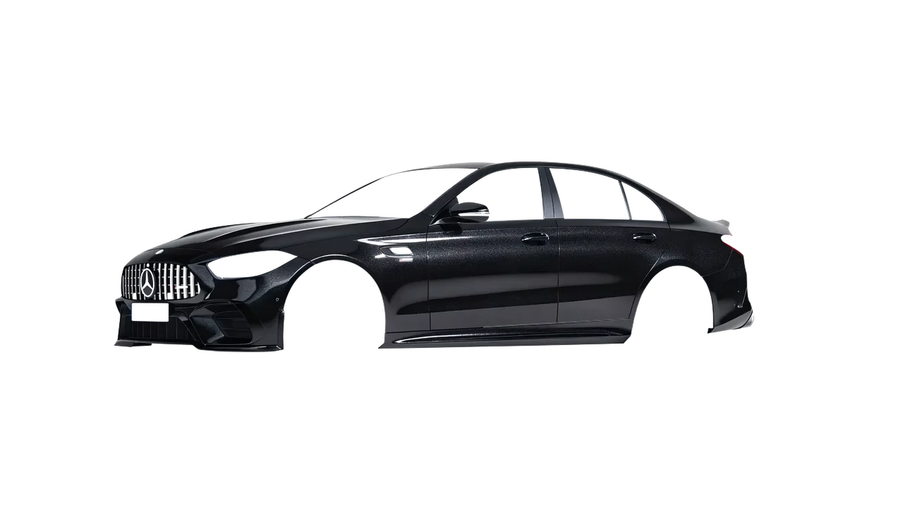 Mercedes-Benz C63s AMG E Performance 2023 wrapped in Mystery Black (Avery Dennison SW900-184-M), front three-quarter view