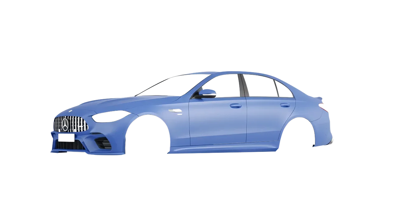 Mercedes-Benz C63s AMG E Performance 2023 wrapped in Dreamline Blue (Avery Dennison SW900-616-O), front three-quarter view