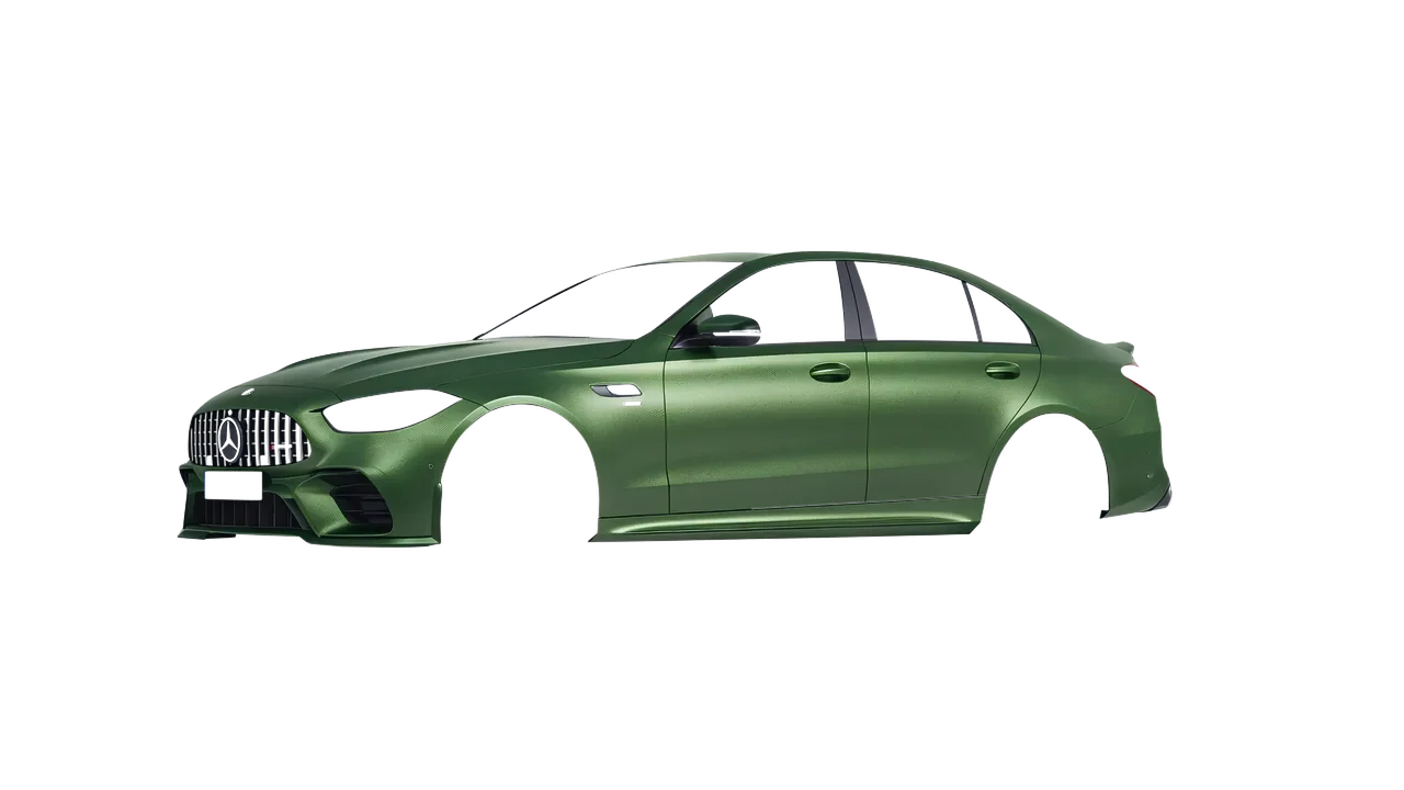 Mercedes-Benz C63s AMG E Performance 2023 wrapped in Apple Green (Avery Dennison SW900-745-M), front three-quarter view
