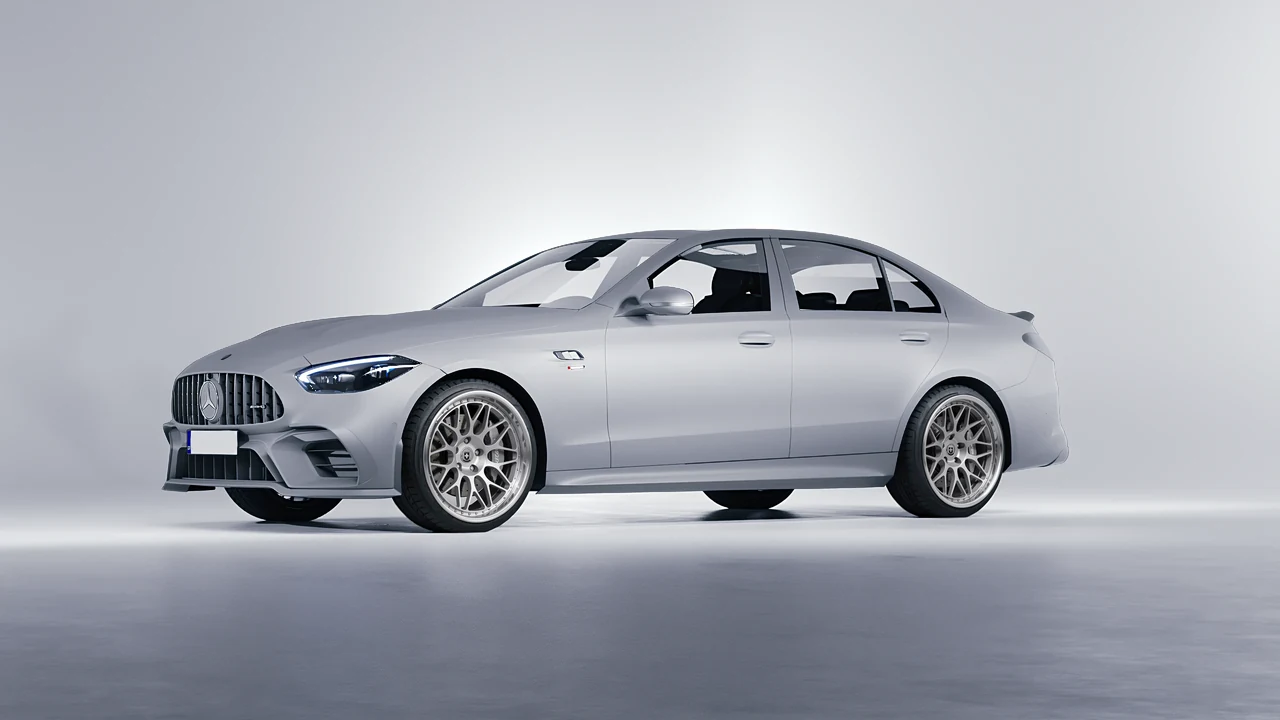 Mercedes-Benz C63s AMG E Performance 2023 on HRE Performance Wheels 300 forged wheels, front three-quarter view