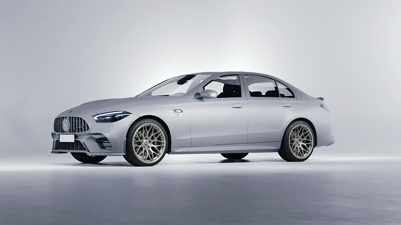 Mercedes-Benz C63s AMG E Performance 2023 on HRE Performance Wheels 300M forged wheels, front three-quarter view