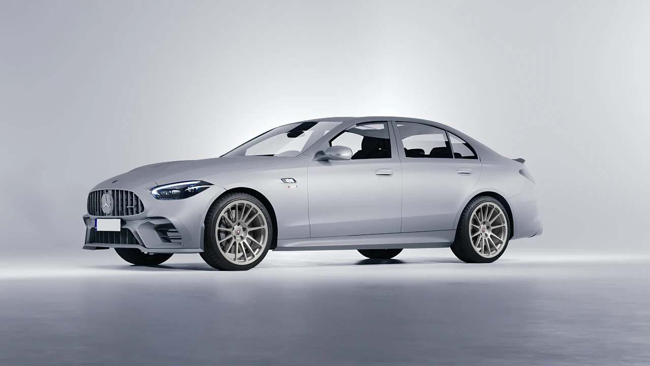 Mercedes-Benz C63s AMG E Performance 2023 on HRE Performance Wheels 303M forged wheels, front three-quarter view