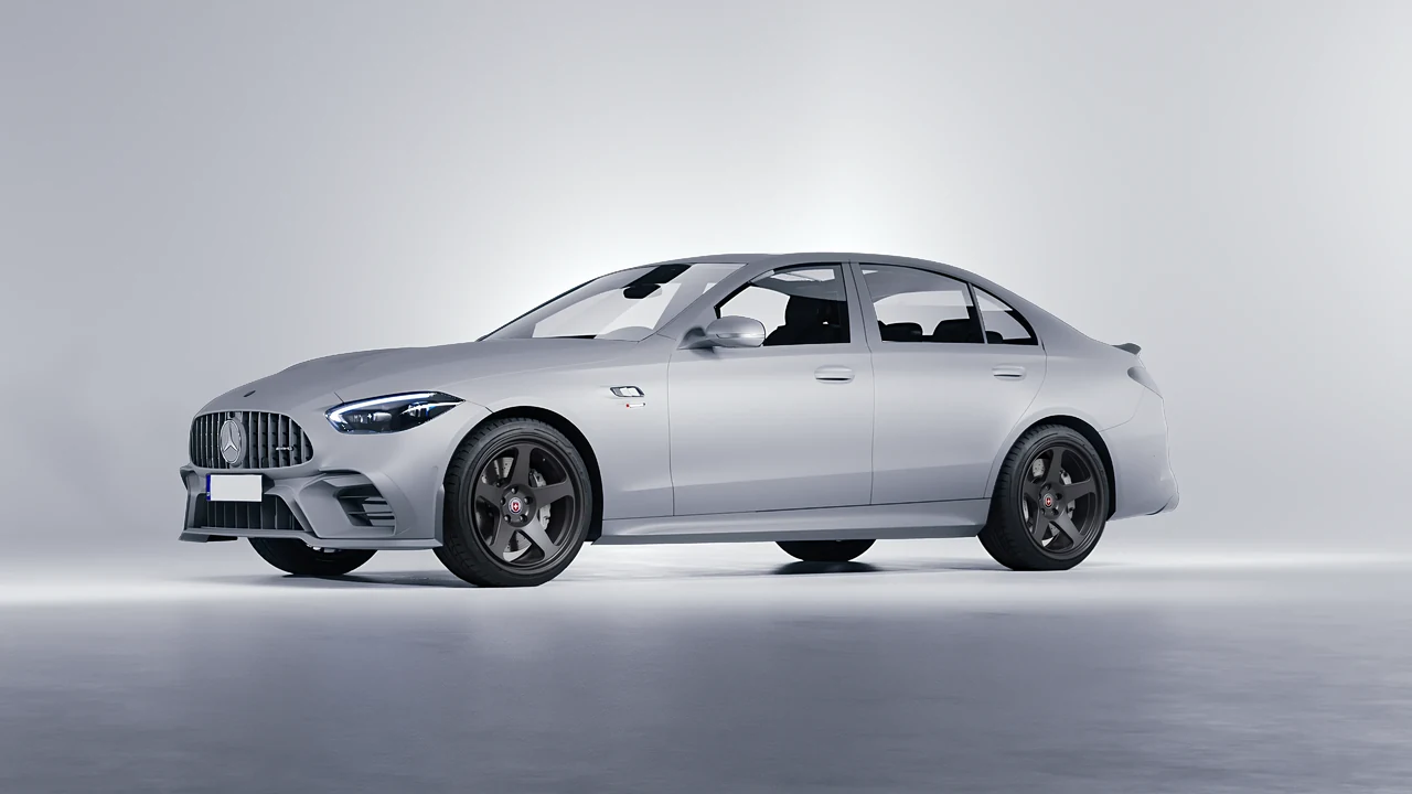 Mercedes-Benz C63s AMG E Performance 2023 on HRE Performance Wheels 305-GT forged wheels, front three-quarter view