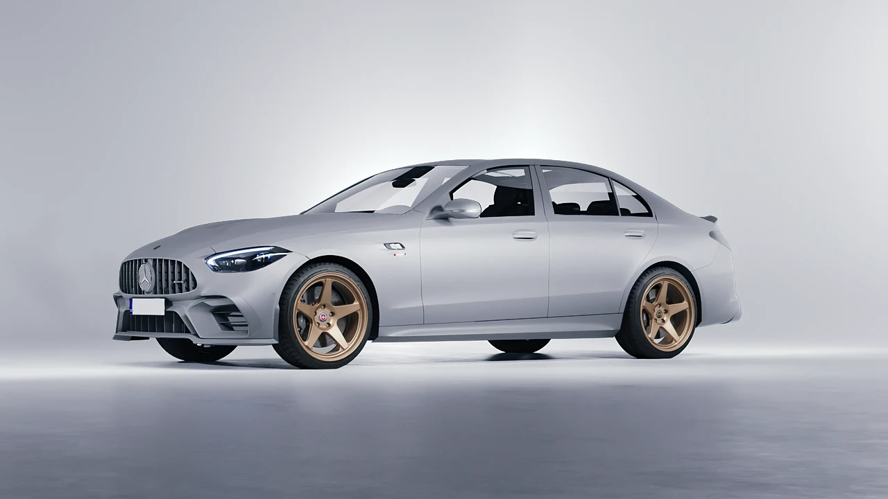 Mercedes-Benz C63s AMG E Performance 2023 on HRE Performance Wheels 305-GTS forged wheels, front three-quarter view