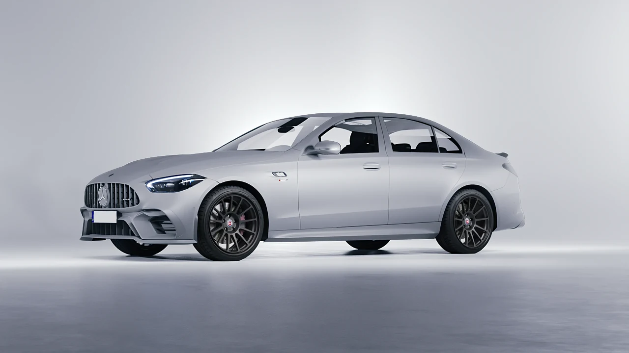 Mercedes-Benz C63s AMG E Performance 2023 on HRE Performance Wheels 313-GT forged wheels, front three-quarter view