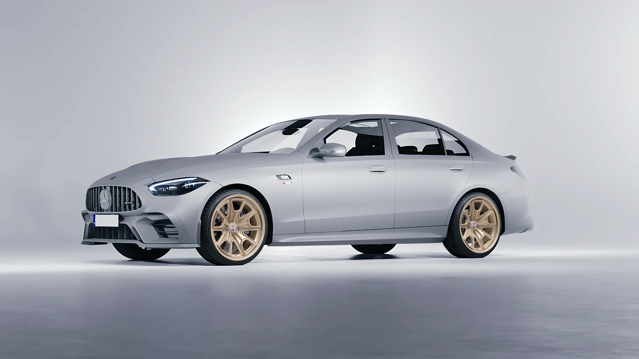 Mercedes-Benz C63s AMG E Performance 2023 on HRE Performance Wheels 427M forged wheels, front three-quarter view