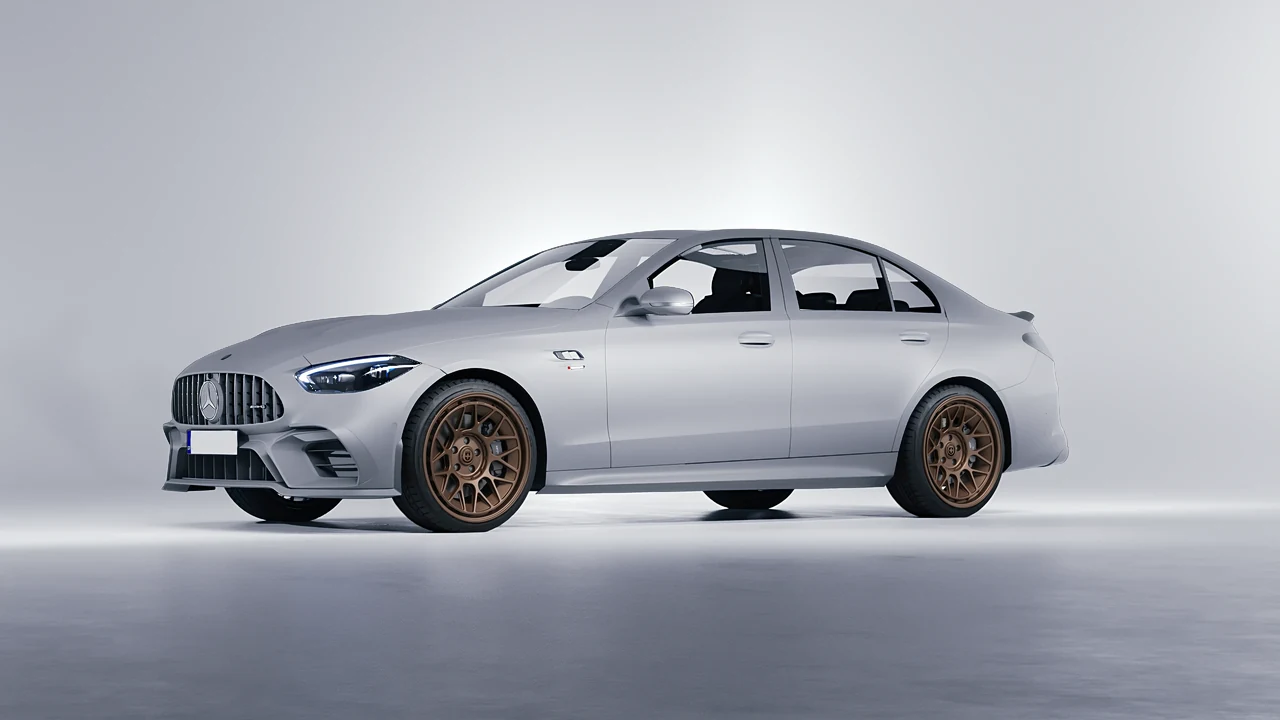 Mercedes-Benz C63s AMG E Performance 2023 on HRE Performance Wheels 500-GTM forged wheels, front three-quarter view