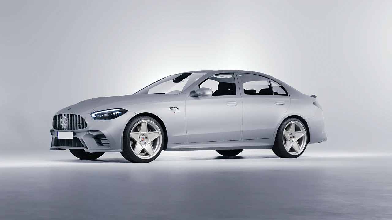 Mercedes-Benz C63s AMG E Performance 2023 on HRE Performance Wheels 505M forged wheels, front three-quarter view