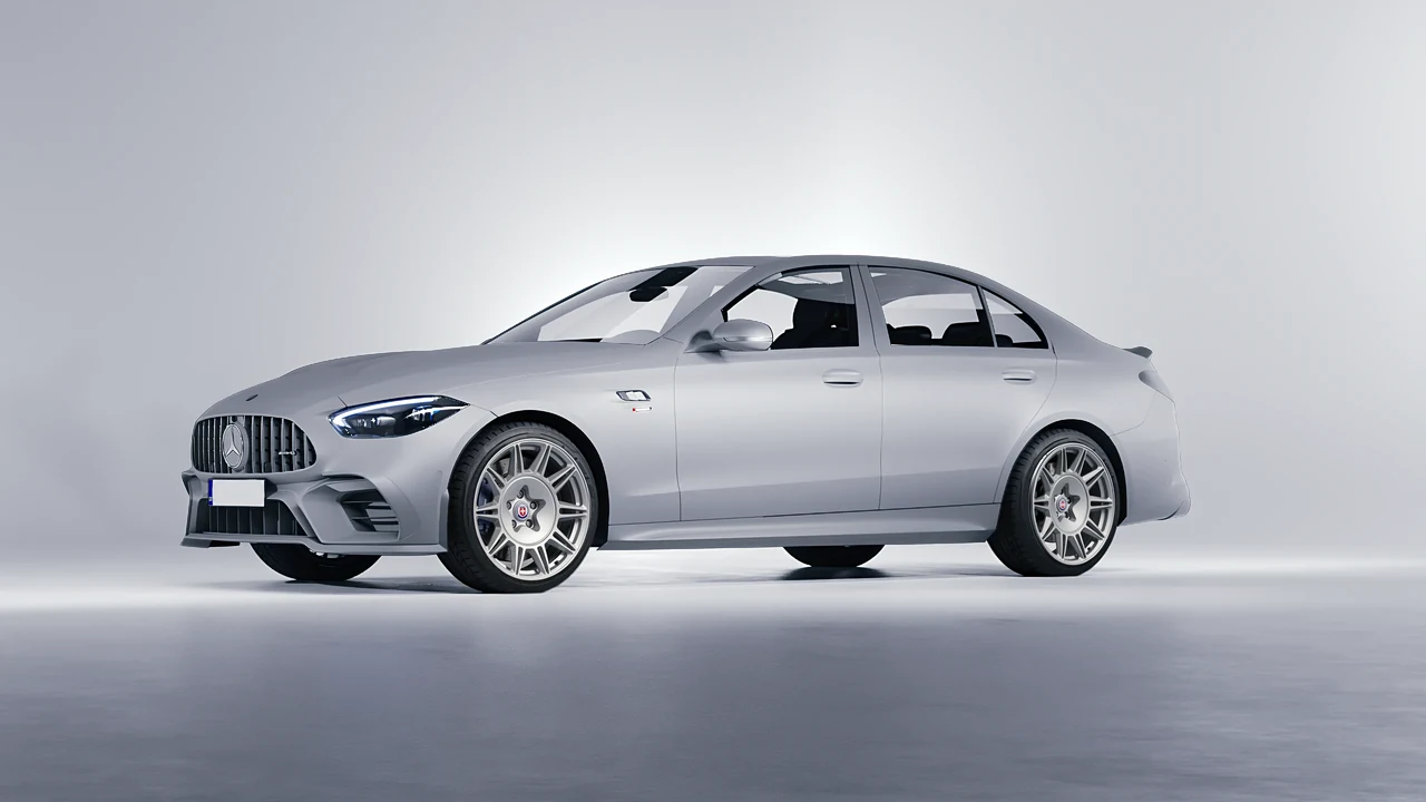 Mercedes-Benz C63s AMG E Performance 2023 on HRE Performance Wheels 528M forged wheels, front three-quarter view