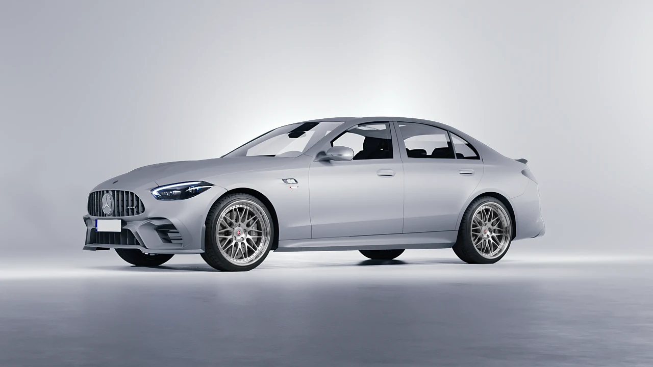 Mercedes-Benz C63s AMG E Performance 2023 on HRE Performance Wheels 540C forged wheels, front three-quarter view