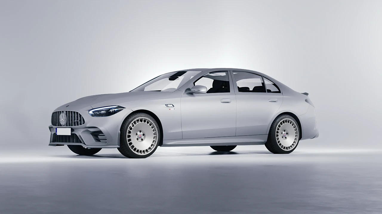 Mercedes-Benz C63s AMG E Performance 2023 on HRE Performance Wheels 935M forged wheels, front three-quarter view