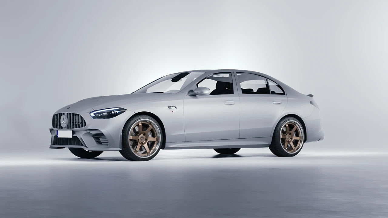 Mercedes-Benz C63s AMG E Performance 2023 on HRE Performance Wheels C106 forged wheels, front three-quarter view
