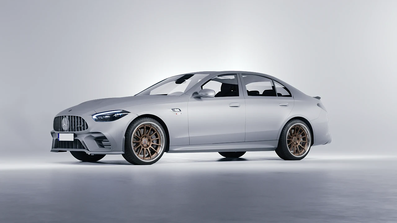 Mercedes-Benz C63s AMG E Performance 2023 on HRE Performance Wheels C109 forged wheels, front three-quarter view
