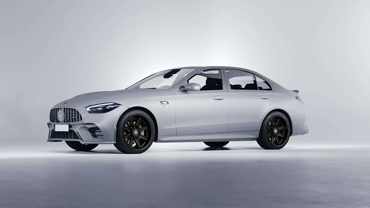 Mercedes-Benz C63s AMG E Performance 2023 on HRE Performance Wheels HD188H forged wheels, front three-quarter view