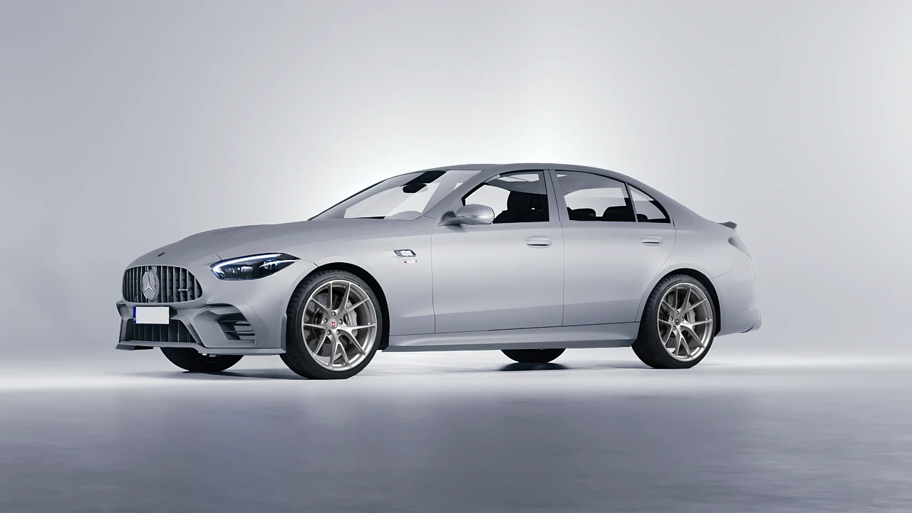 Mercedes-Benz C63s AMG E Performance 2023 on HRE Performance Wheels P101 forged wheels, front three-quarter view