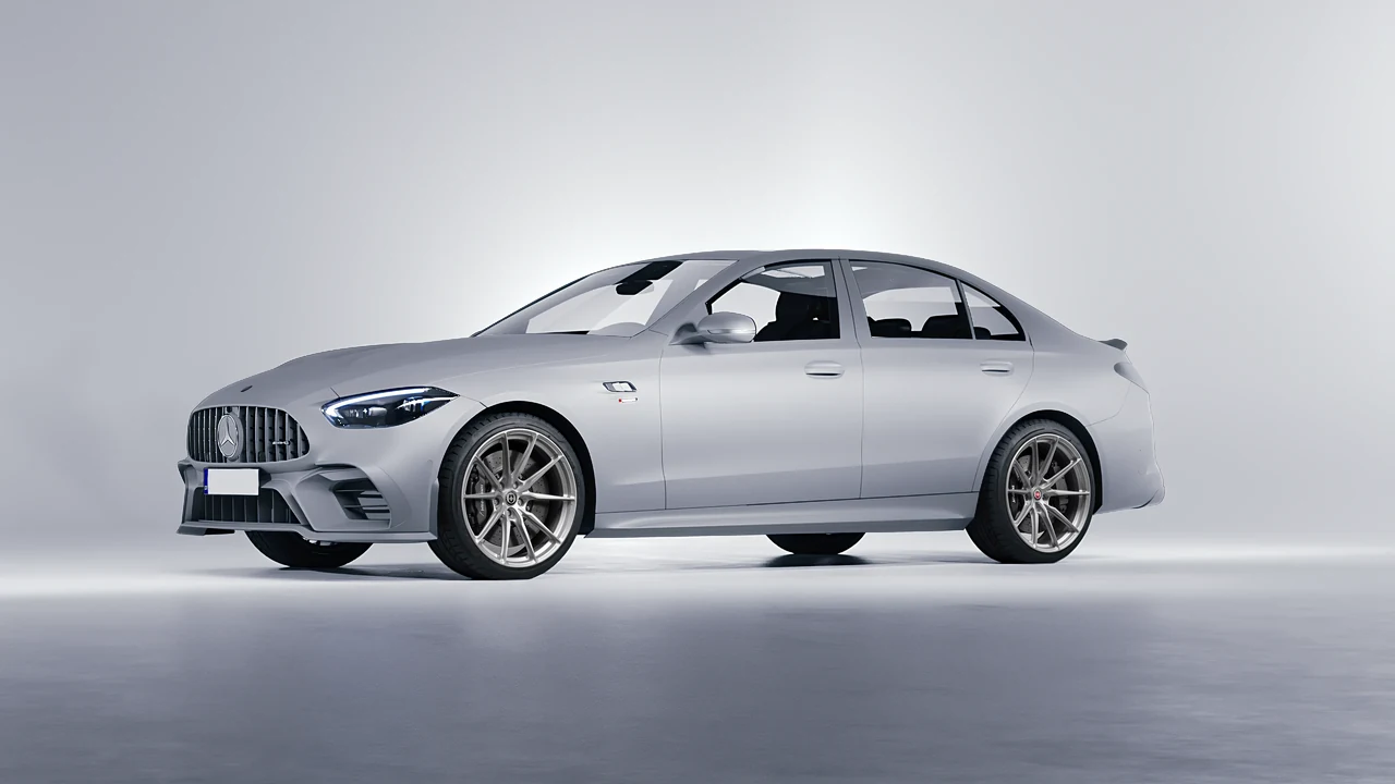 Mercedes-Benz C63s AMG E Performance 2023 on HRE Performance Wheels P104SC forged wheels, front three-quarter view