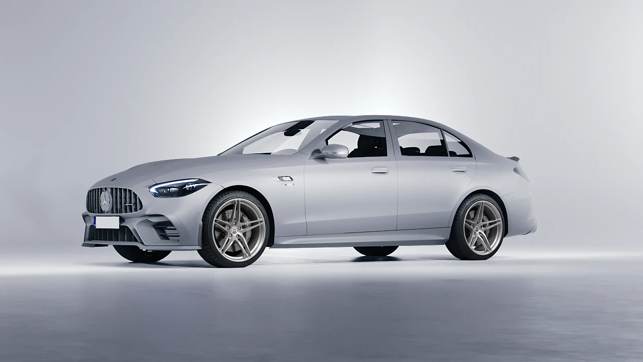 Mercedes-Benz C63s AMG E Performance 2023 on HRE Performance Wheels P107 forged wheels, front three-quarter view