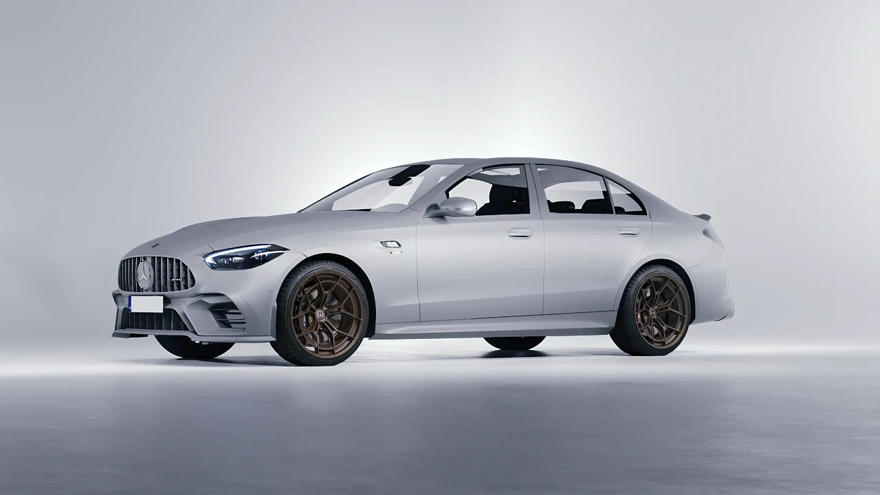 Mercedes-Benz C63s AMG E Performance 2023 on HRE Performance Wheels P301 forged wheels, front three-quarter view