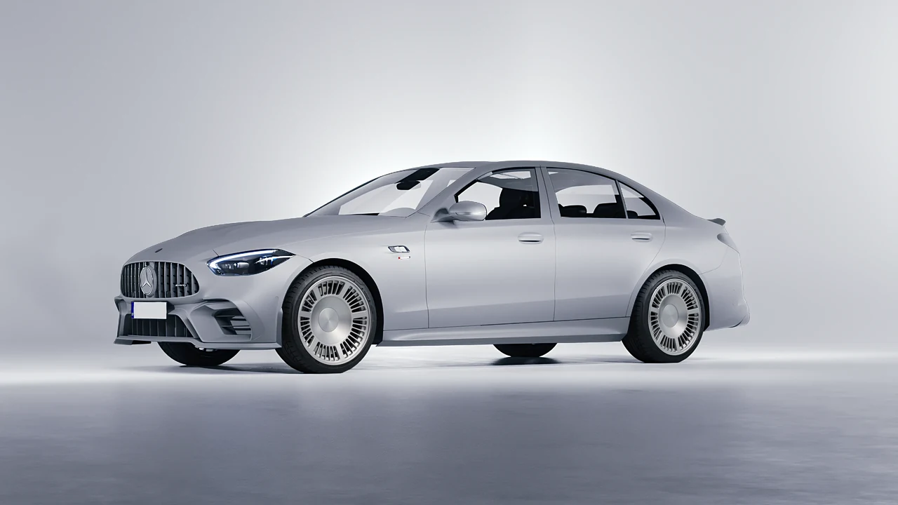 Mercedes-Benz C63s AMG E Performance 2023 on RDB LA Masterpiece forged wheels, front three-quarter view