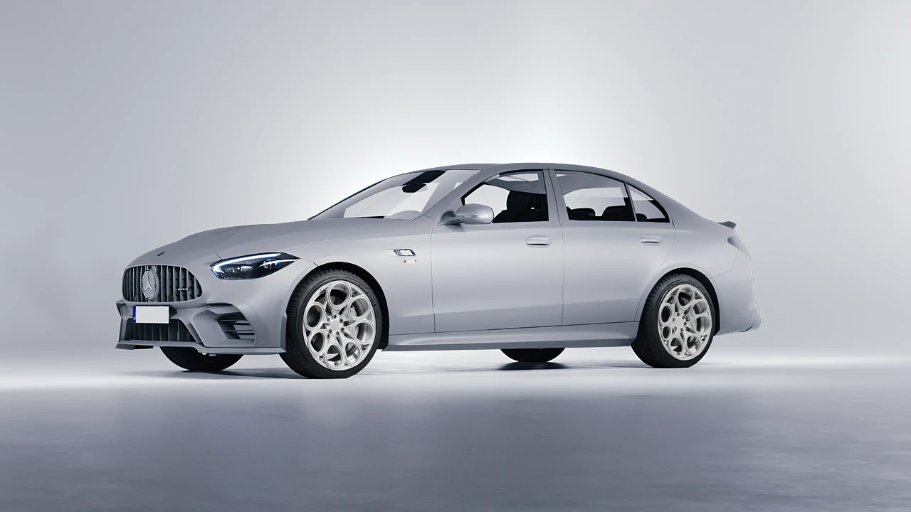 Mercedes-Benz C63s AMG E Performance 2023 on RDB LA Revolver forged wheels, front three-quarter view