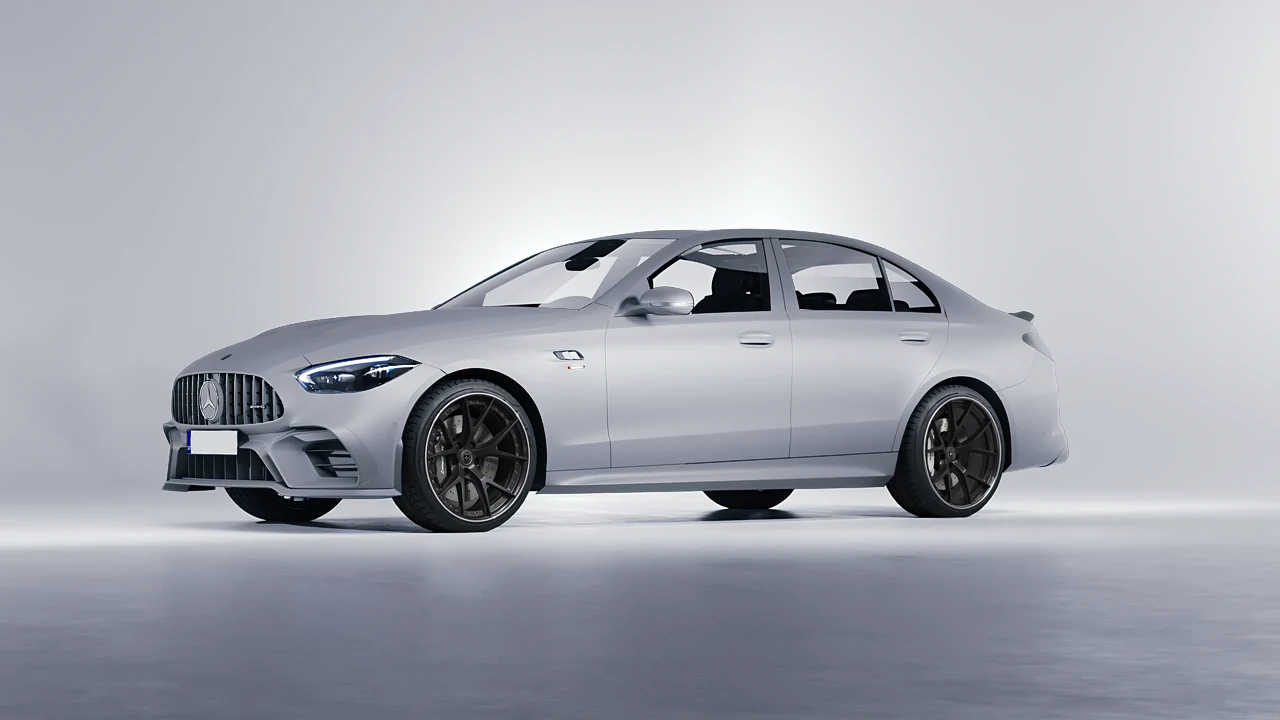 Mercedes-Benz C63s AMG E Performance 2023 on HRE Performance Wheels S101 forged wheels, front three-quarter view