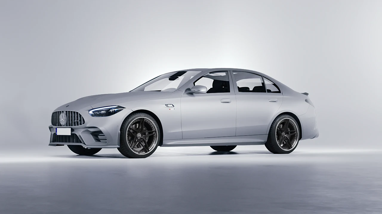 Mercedes-Benz C63s AMG E Performance 2023 on HRE Performance Wheels S107 forged wheels, front three-quarter view
