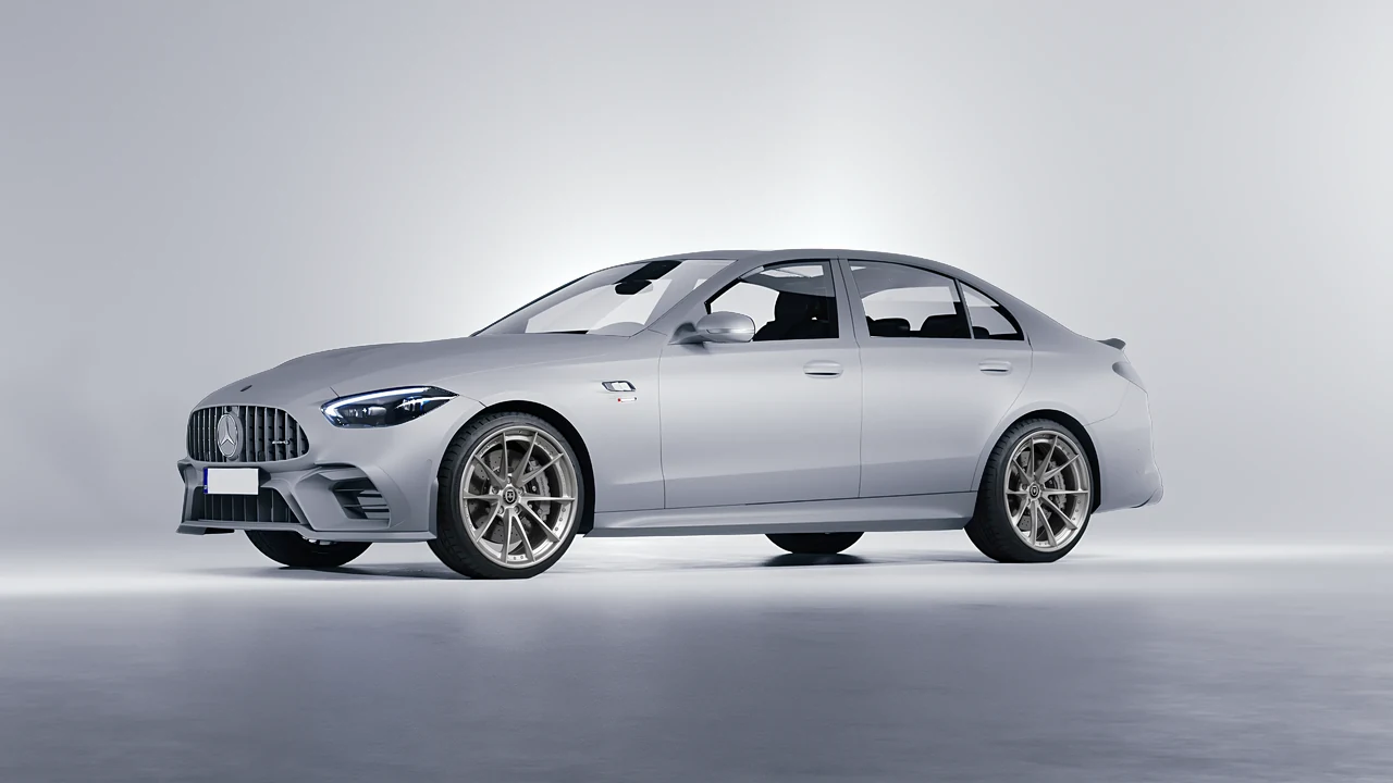 Mercedes-Benz C63s AMG E Performance 2023 on HRE Performance Wheels S204 forged wheels, front three-quarter view