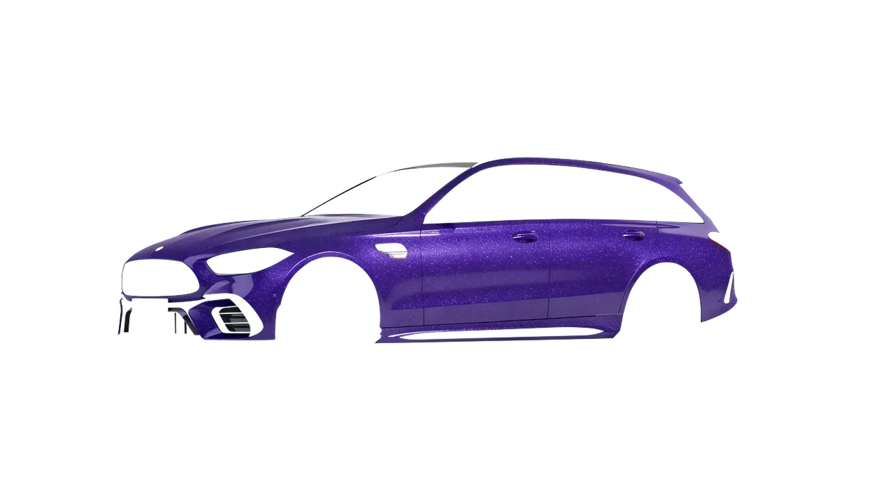 Mercedes-Benz C63s AMG E Performance Estate 2023 wrapped in Purple (Avery Dennison SW900-587-D), front three-quarter view