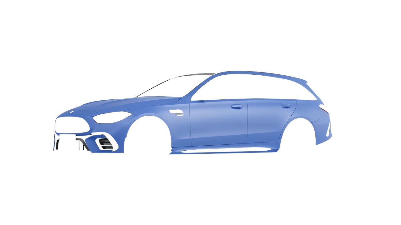 Mercedes-Benz C63s AMG E Performance Estate 2023 wrapped in Dreamline Blue (Avery Dennison SW900-616-O), front three-quarter view