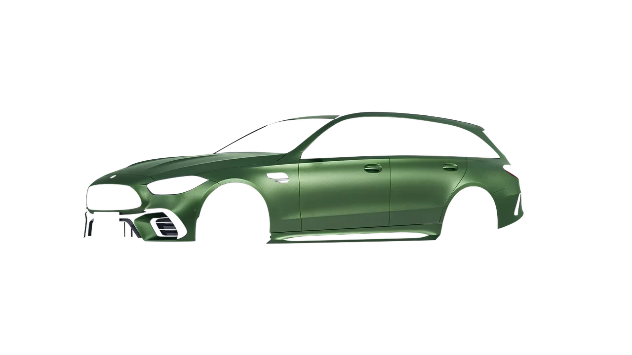 Mercedes-Benz C63s AMG E Performance Estate 2023 wrapped in Apple Green (Avery Dennison SW900-745-M), front three-quarter view
