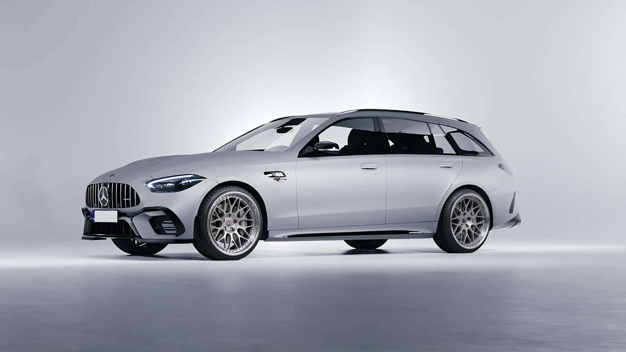 Mercedes-Benz C63s AMG E Performance Estate 2023 on HRE Performance Wheels 300 forged wheels, front three-quarter view