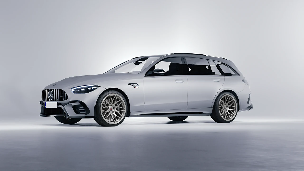 Mercedes-Benz C63s AMG E Performance Estate 2023 on HRE Performance Wheels 300M forged wheels, front three-quarter view