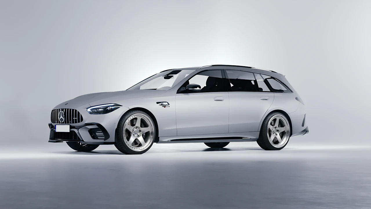 Mercedes-Benz C63s AMG E Performance Estate 2023 on HRE Performance Wheels 305 forged wheels, front three-quarter view