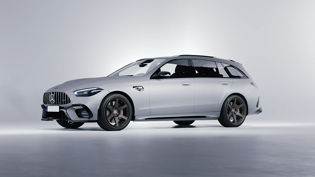 Mercedes-Benz C63s AMG E Performance Estate 2023 on HRE Performance Wheels 306-GT forged wheels, front three-quarter view